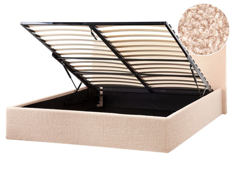 Łóżko z pojemnikiem Boucle Orbey 160 x 200 cm Beżowy 1 szt.