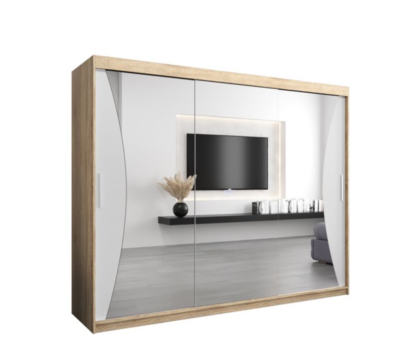 Szafa przesuwna Garderoba Abiks MONACO 250 dąb sonoma +biały mat 1 szt.