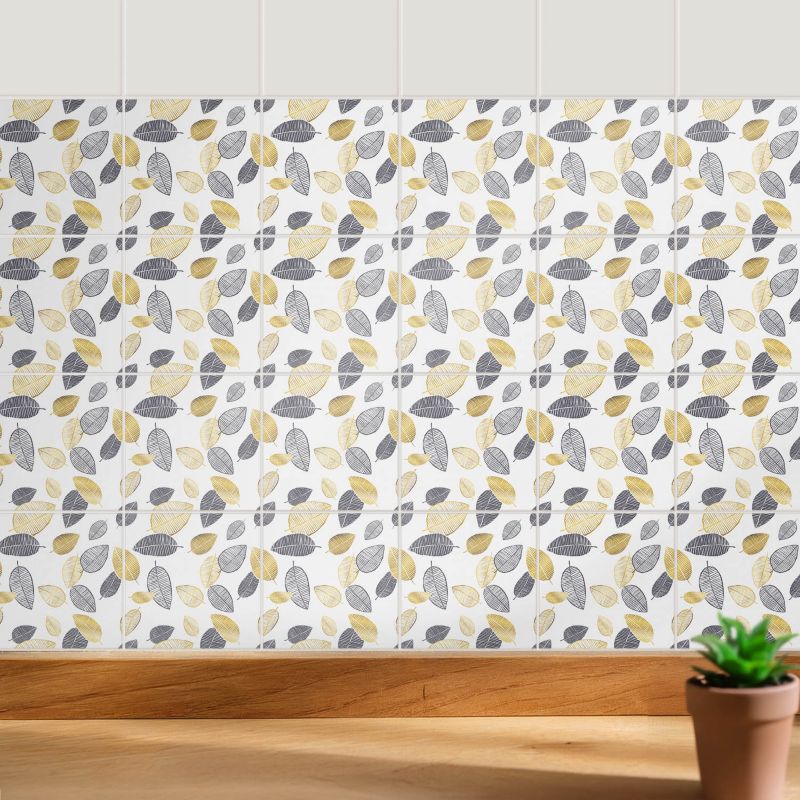 Samoprzylepna naklejka na kafle Wallfluent 10x10 cm Liście w różnych kształtach wodoodporne 24 szt.