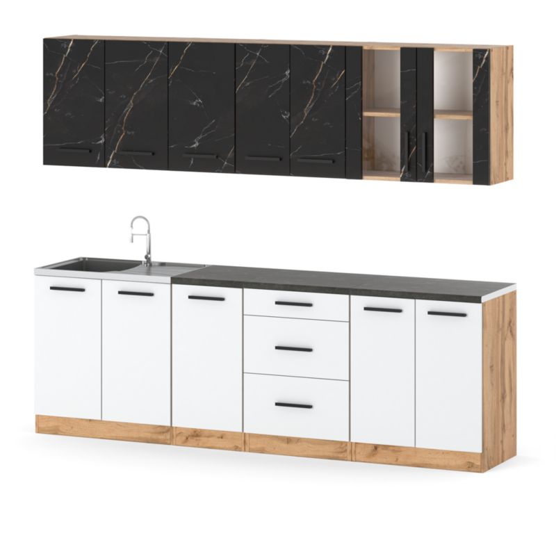Zestaw Kuchenny Hurtownia-Mebli Z Blatem Kuchnia Remino 260cm Dąb Wotan San Sebastian/Biały Mat 260x47x145 cm 1szt.