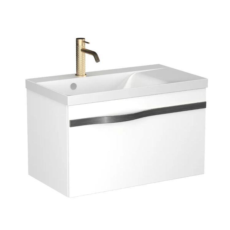 Szafka pod umywalkę KROFAM VOG 69 cm biały połysk z czarnym uchwytem bez umywalki 1 szt