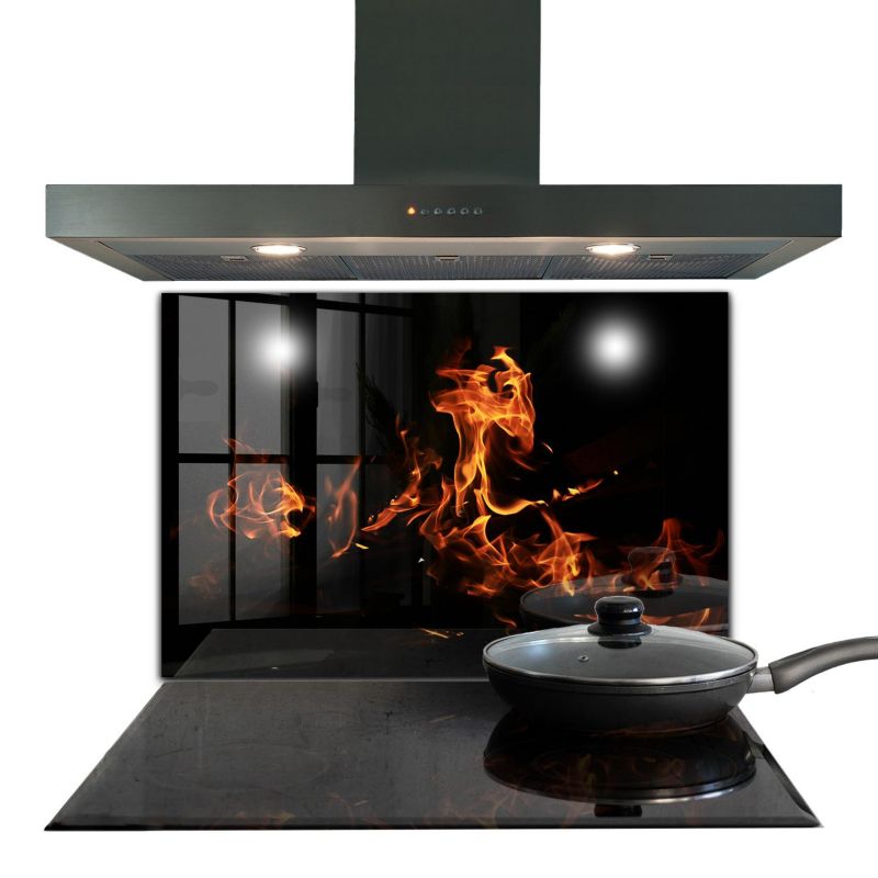 Osłona kuchenna do kuchni Wallfluent 80x60 cm Płomienie Ognisko Szklany 1 szt.