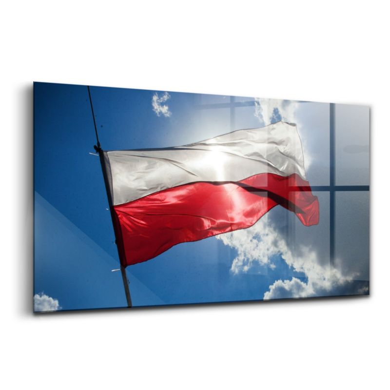 Szklany Obraz Ścienny Wallfluent 140x70 cm Flaga Polski na tle nieba 1 szt.