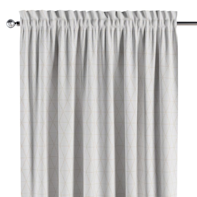 Zasłona na kanale z grzywką 1 szt. 130 x 260 cm Dekoria beżowe trójkąty na kremowo-białym tle 1 szt.