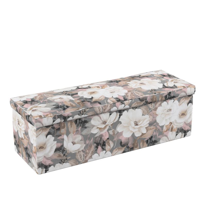 Skrzynia tapicerowana Dekoria 120 x 40 x 40 cm kremowe i różowe kwiaty na szarym tle 1 szt.