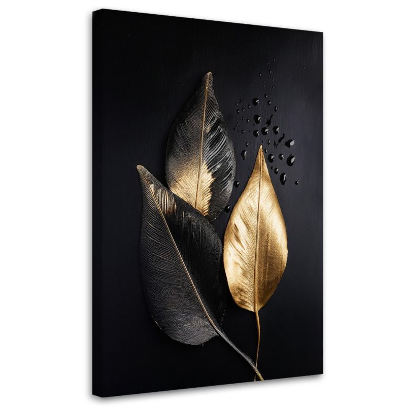 Obraz na płótnie Feeby Złote Liście na czarnym tle 80x120cm 1szt