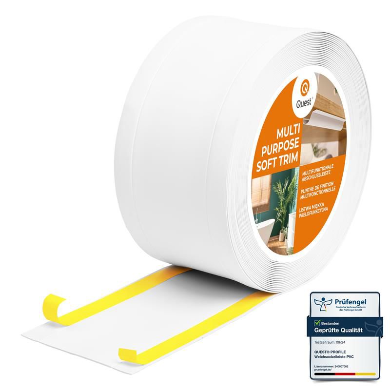 Listwa wykończeniowa W1 z PCV 6w1 120mm, QUEST samoprzylepna, maskująca elastyczna listwa podłogowa, ścienna, biały, 10m