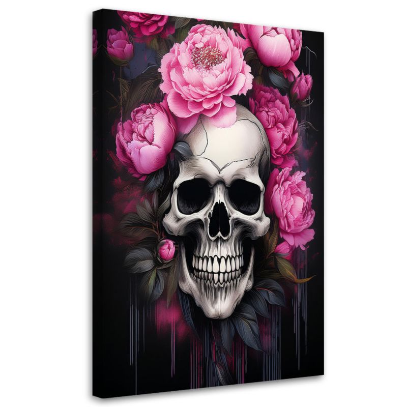 Obraz na płótnie Feeby Czaszka Różowe Kwiaty Piwonii 80x120cm 1szt