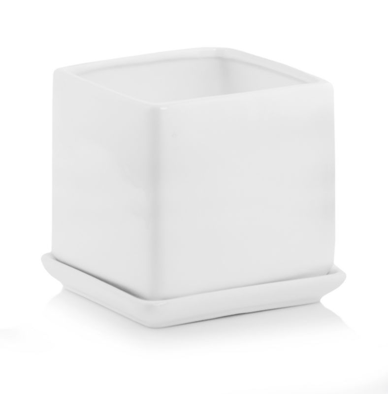 Doniczka z podstawką kwadratowa 17 cm biała