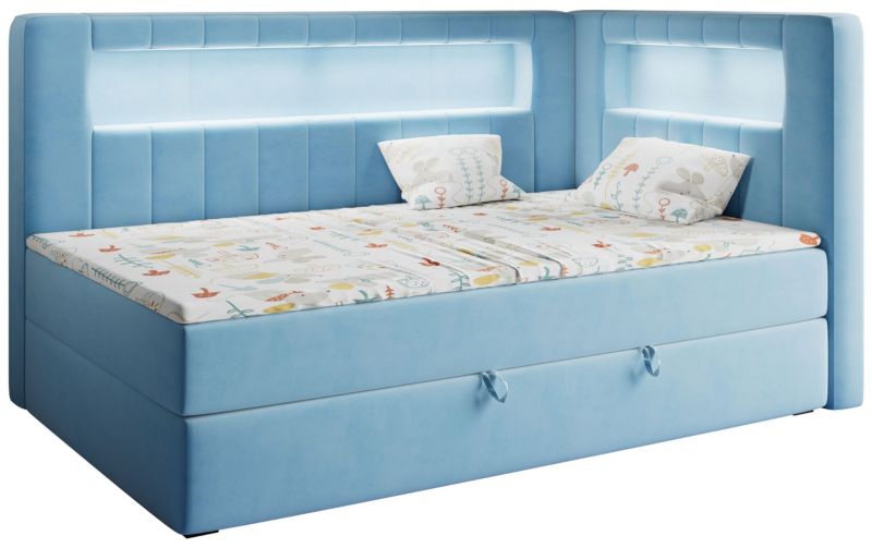 Łóżko młodzieżowe MKS Meble JUNIOR GOLD 3 90x200 H3 Niebieski welvet strona prawa 1szt.