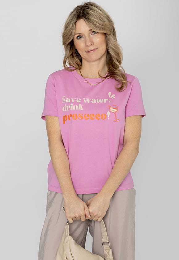 Lillow - T-shirt z nadrukiem "Save water, Drink Prosecco" - róż - Materiał bawełna - Uszyto w Polsce