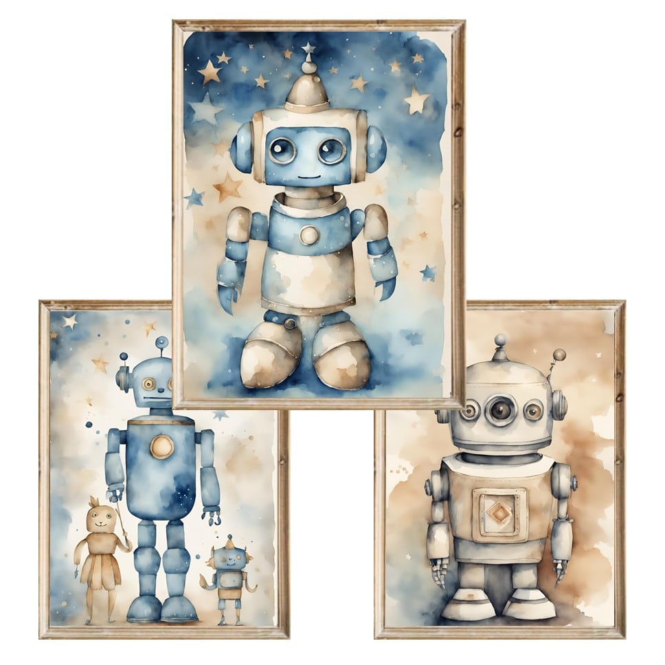 Zestaw trzech plakatów dla dzieci Roboty - A3