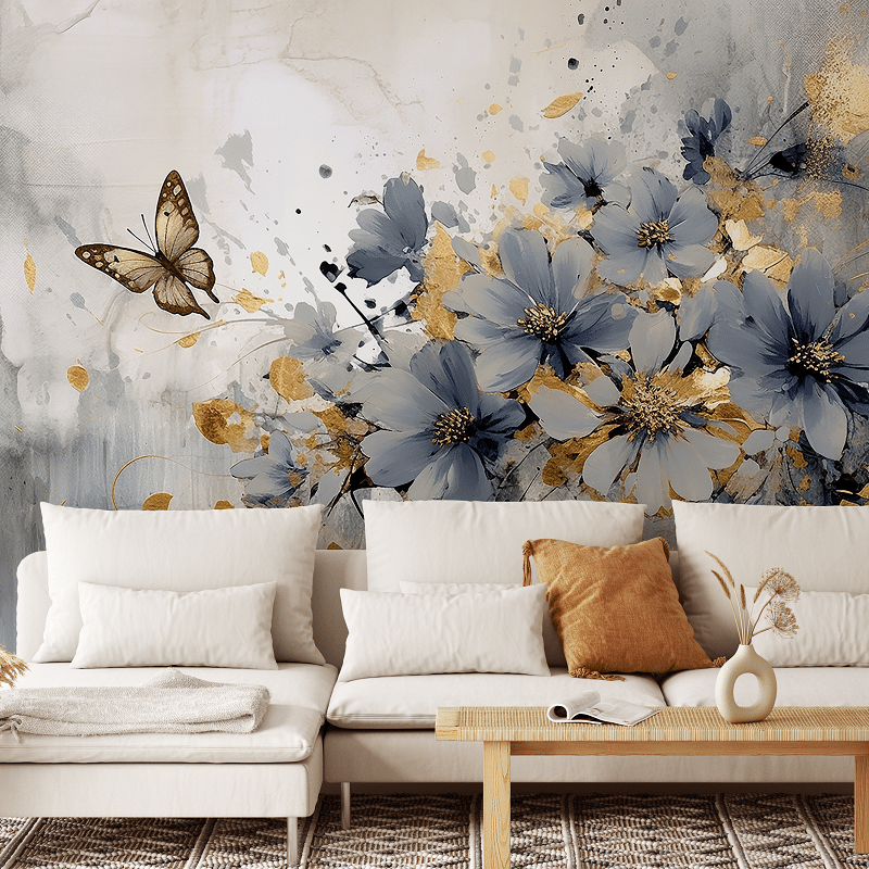 Fototapeta ścienna Niebieskie Kwiaty na betonie - 650