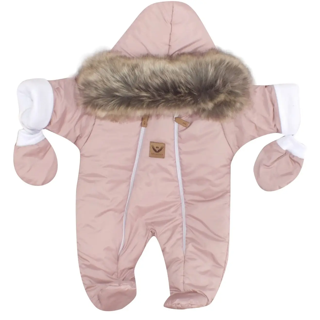 KOMBINEZON ZIMOWY OCIEPLANY KURTKOWY Brudny róż Z FUTERKIEM BRĄZOWYM ZZ - 68