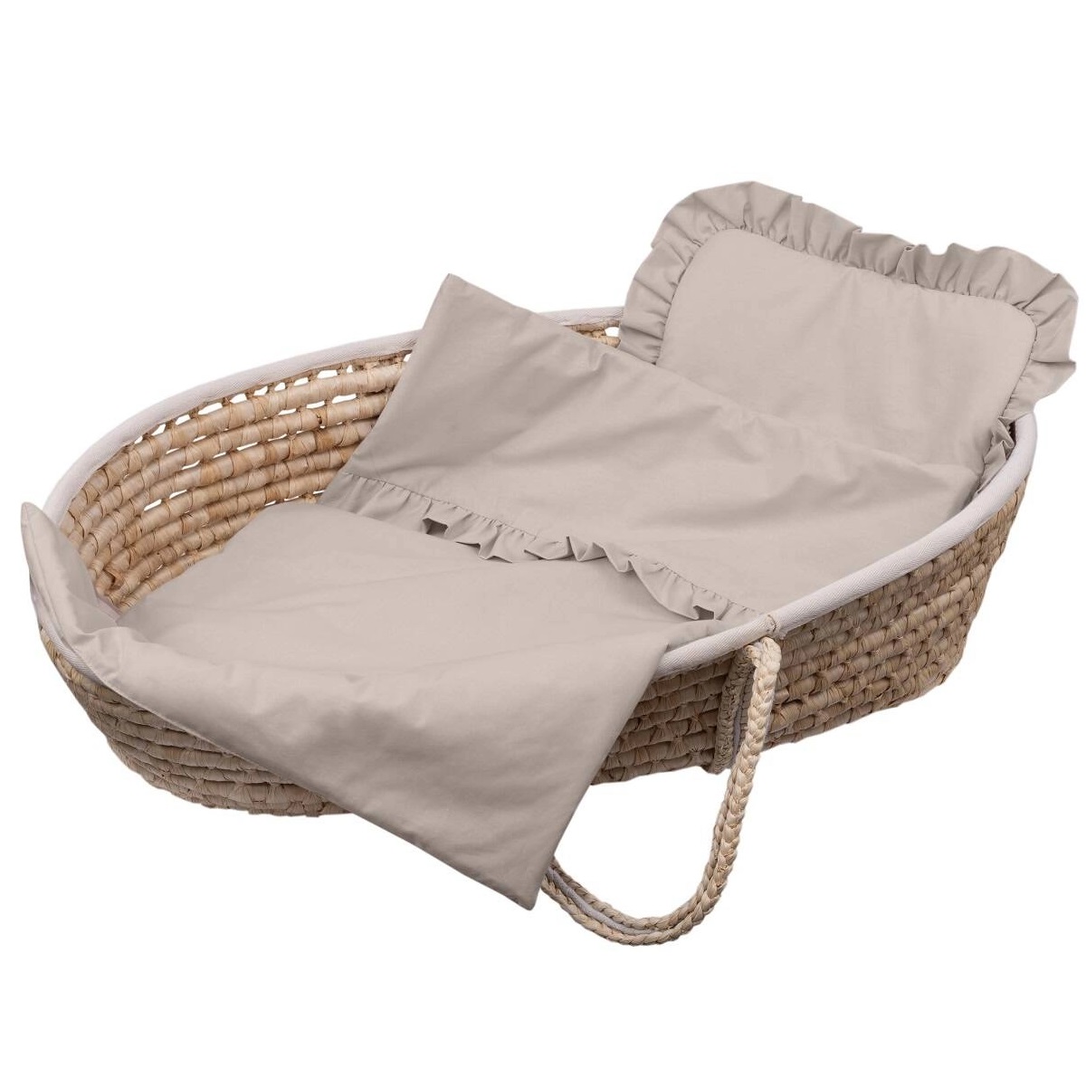 Zestaw kocyk + poduszka bawełniany z falbanką Beżowy IF