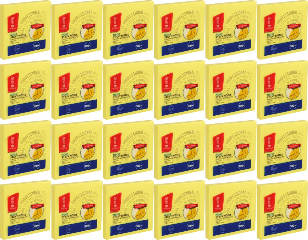 24x Karteczki samoprzylepne MemoBe, 75x75mm, 100 karteczek, neonowy żółty