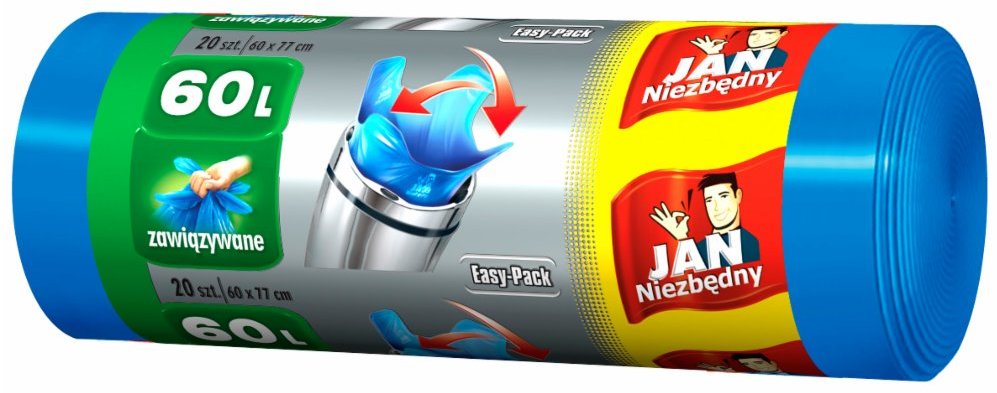Worki na śmieci Jan Niezbędny, na odpady zmieszane, 60l, 20 sztuk, niebieski