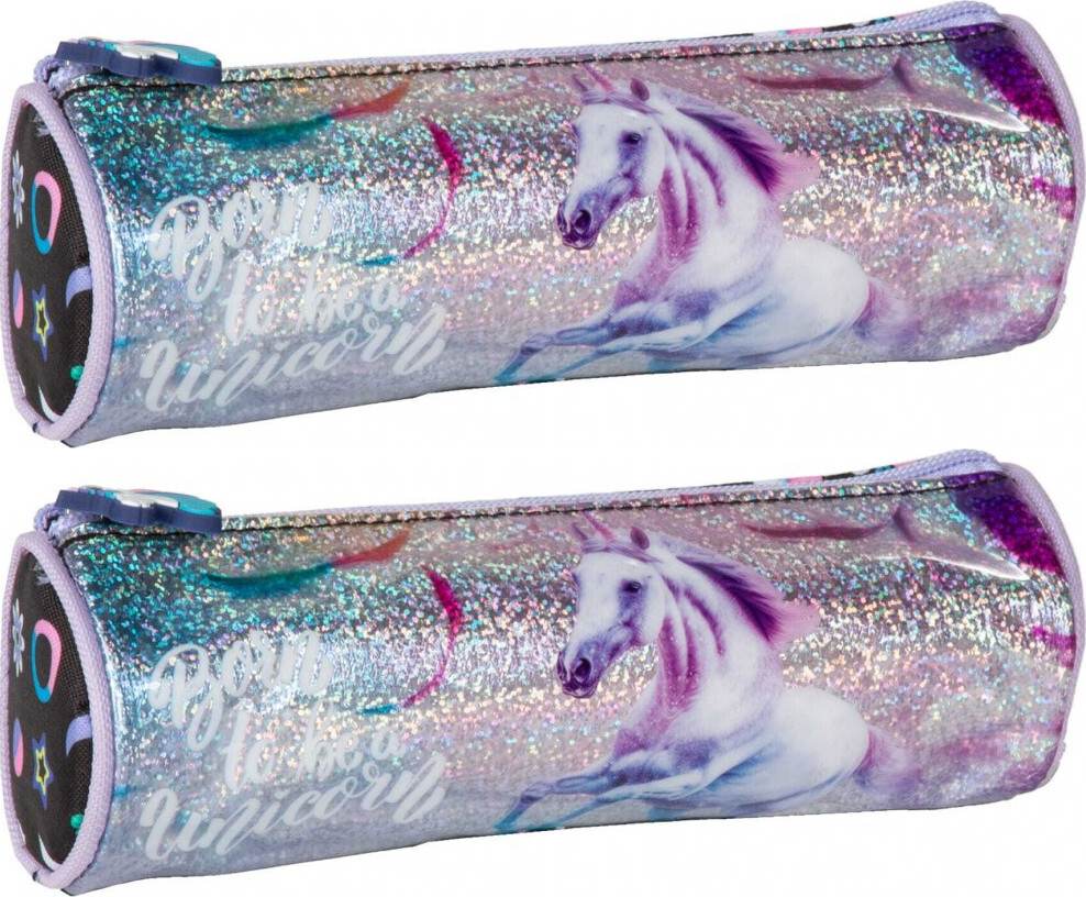 2x Piórnik tuba Derform Jednorożec 15, bez wyposażenia, 7x21cm, fioletowy