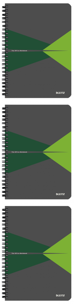 3x Kołonotatnik Leitz Office, A5, w kratkę, 90 kartek, okładka PP, szaro-zielony