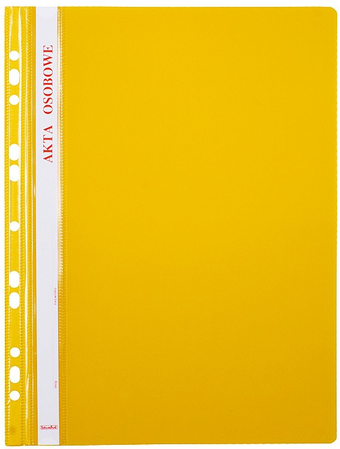 Skoroszyt plastikowy oczkowy Biurfol, do akt osobowych, A4, do 200 kartek, żółty