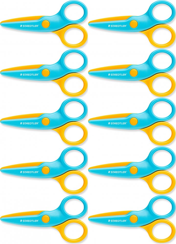 10x Nożyczki plastikowe dla dzieci Staedtler Noris junior, 10cm, niebiesko-żółty