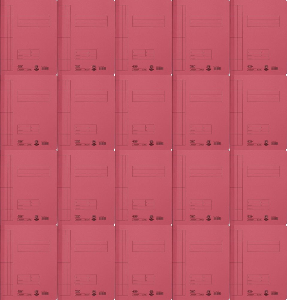 20x Skoroszyt kartonowy bez oczek Elba, A4, do 100 kartek, 250g/m2, czerwony