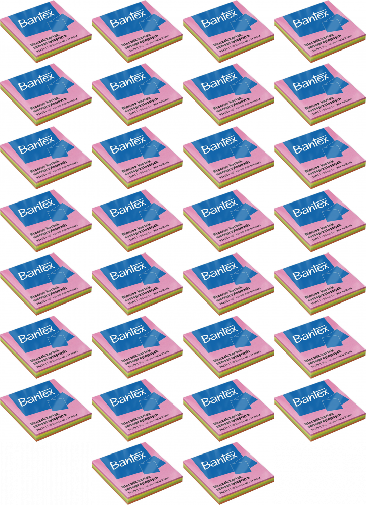 48x Karteczki samoprzylepne Bantex, 75x75mm, 100 karteczek, mix kolorów