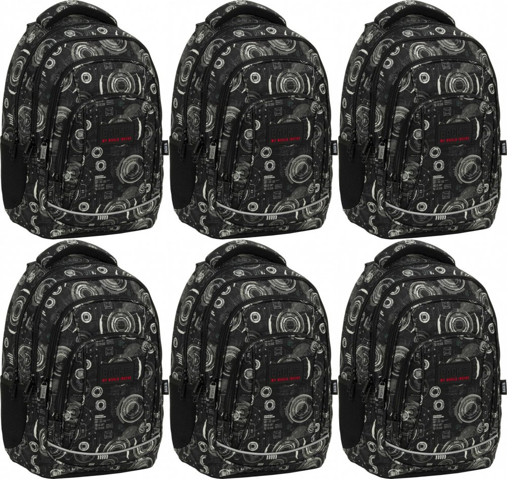 6x Plecak szkolny BackUP 5 model A 39, czterokomorowy, 26l, 42x30x20cm, czarny