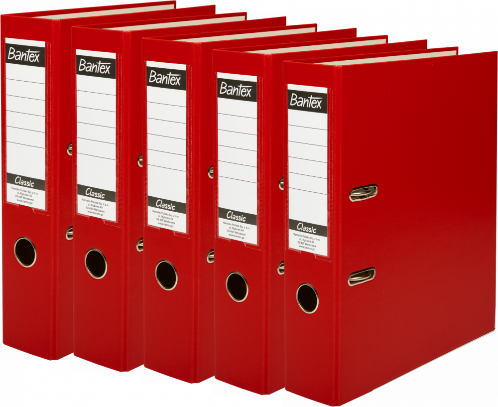 5x Segregator A4 Bantex Budget Classic, 75mm, do 500 kartek, czerwony