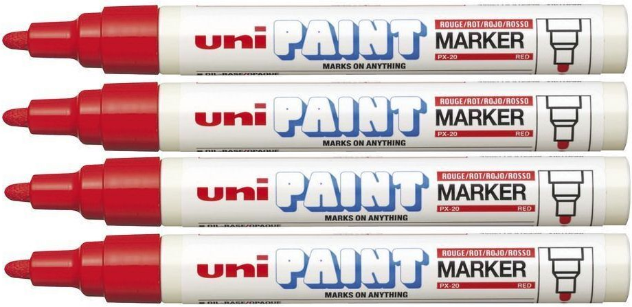 4x Marker olejowy Uni PX-20, okrągła, 2.2-2.8mm, czerwony