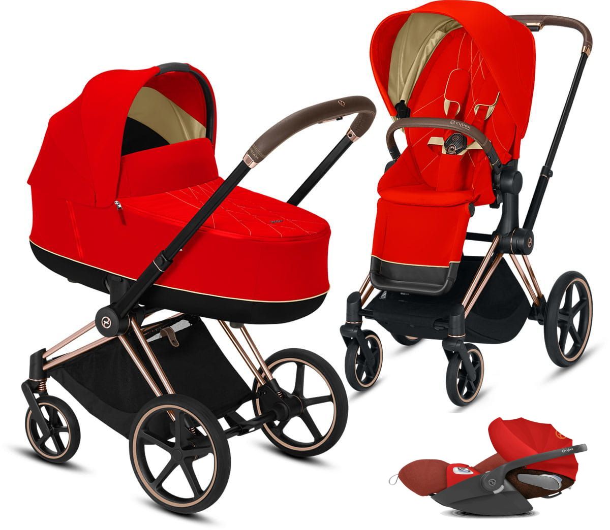 Cybex, Priam 2.0 + Cloud Z i-Size + dodatkowy Seat Pack - wózek głęboko-spacerowy z fotelikiem i dodatkową tapicerką gratis!!!-Autumn Gold-Rose Gold