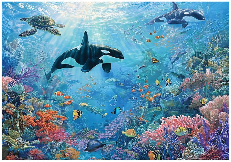 Fototapeta WALLARENA Dla Dzieci Na Flizelinie Ocean Orka Rafa Koralowa Niebieski 300x210 cm 16108VX6 1 szt.