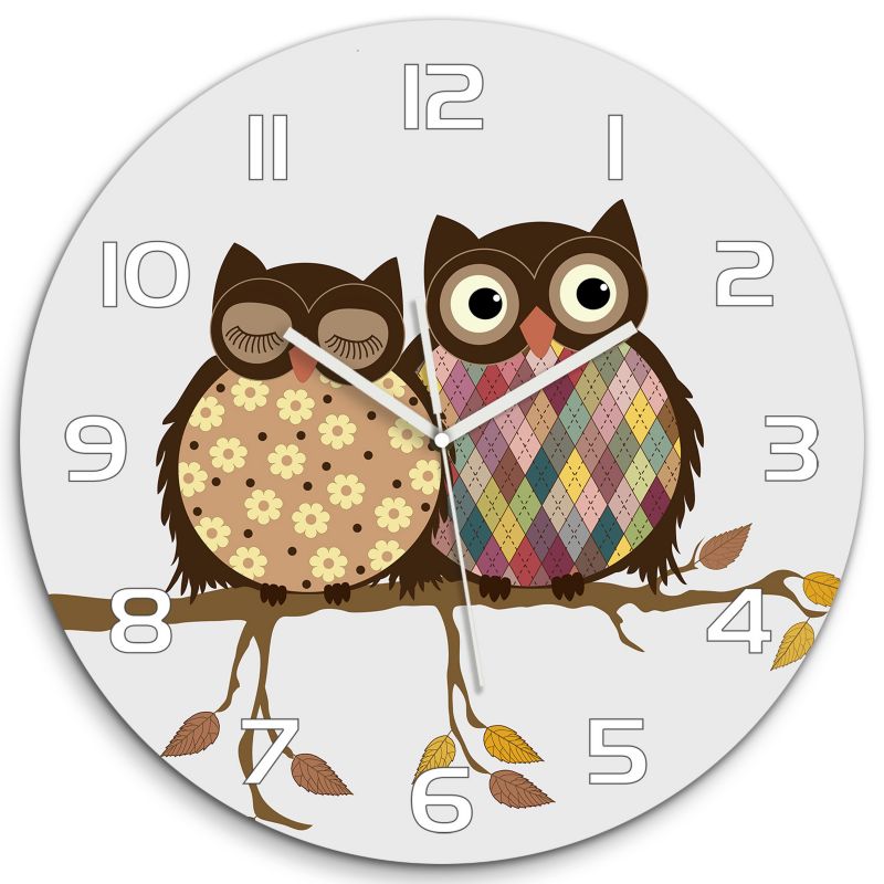 Zegar szklany Tulup Dwie sowy na gałęzi fi30 cm cichy 1 szt.
