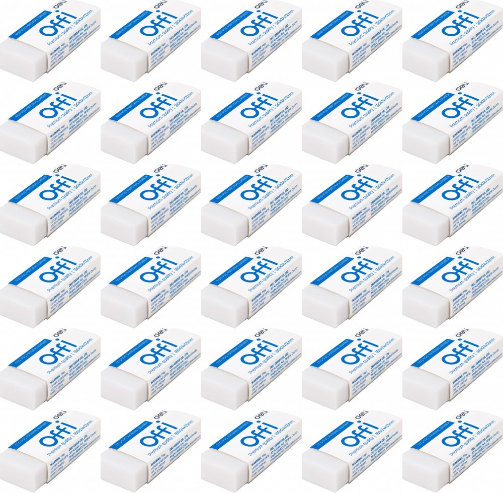 80x Gumka ołówkowa Deli Offi, 60x24x12 mm, biały