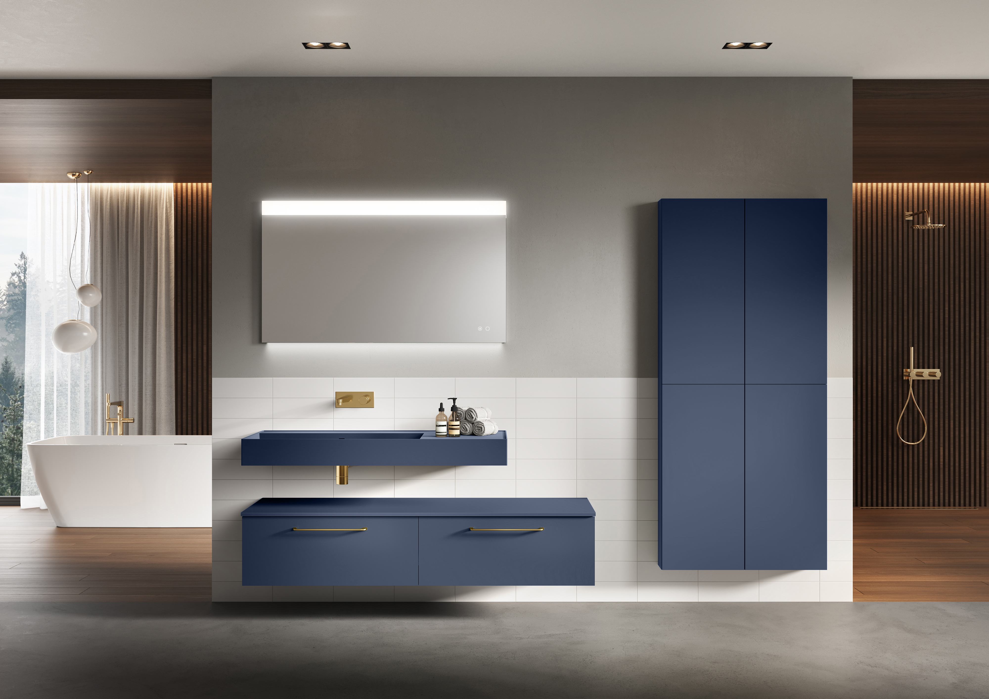 Elita Level umywalka 120,5x45,5 cm prostokątna ścienna lewa navy blue matt RE041461197030