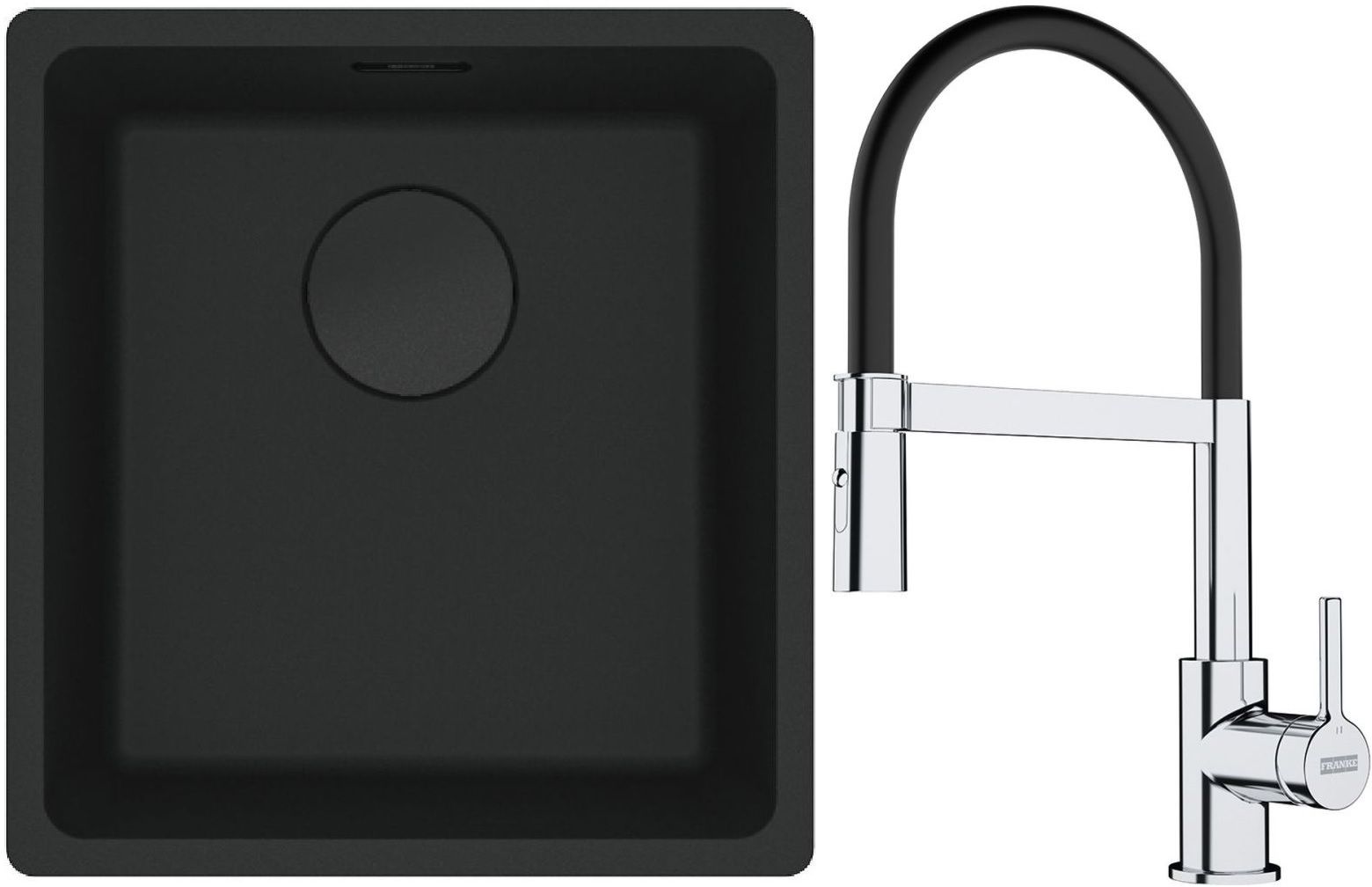 Franke Maris MRG 110-37 zlewozmywak 40x37 cm Fragranit + czarny mat z baterią kuchenną Lina chrom/czarny (1250697760, 1150626085)