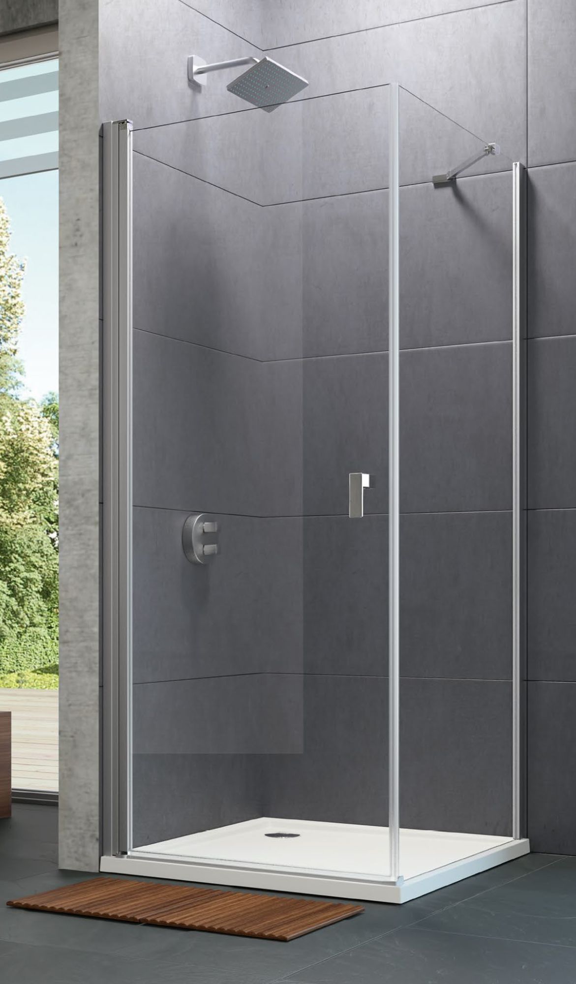 Hüppe Design Pure 4-kąt ścianka prysznicowa 90 cm boczna black edition czarny mat/szkło przezroczyste Anti-Plaque 8P1013.123.322