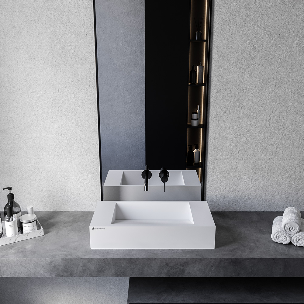 Cristalstone Linea Diago umywalka 60x30 cm prostokątna nablatowa biała U600-MCOLCW