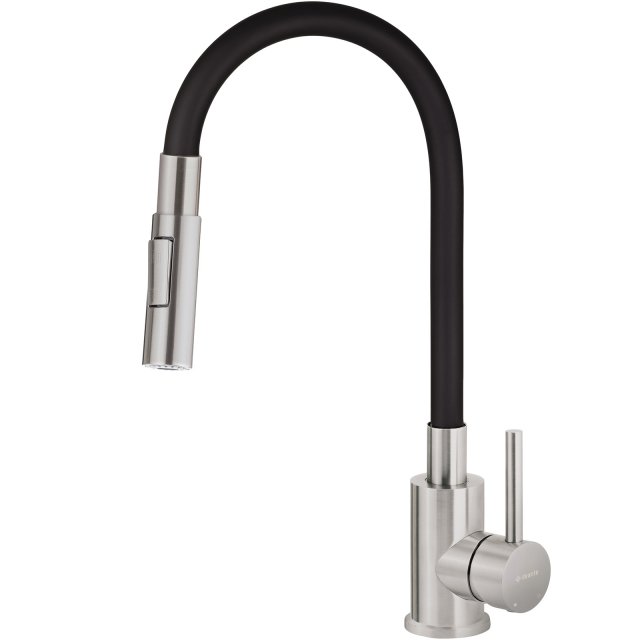 DEANTE Bateria kuchenna stojąca LUNO z giętą wylewką stal szczotkowan