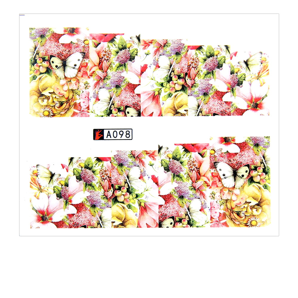 Naklejki wodne do paznokci arkusz 6,5 x 5,5 cm na 10 palców a Nr 098