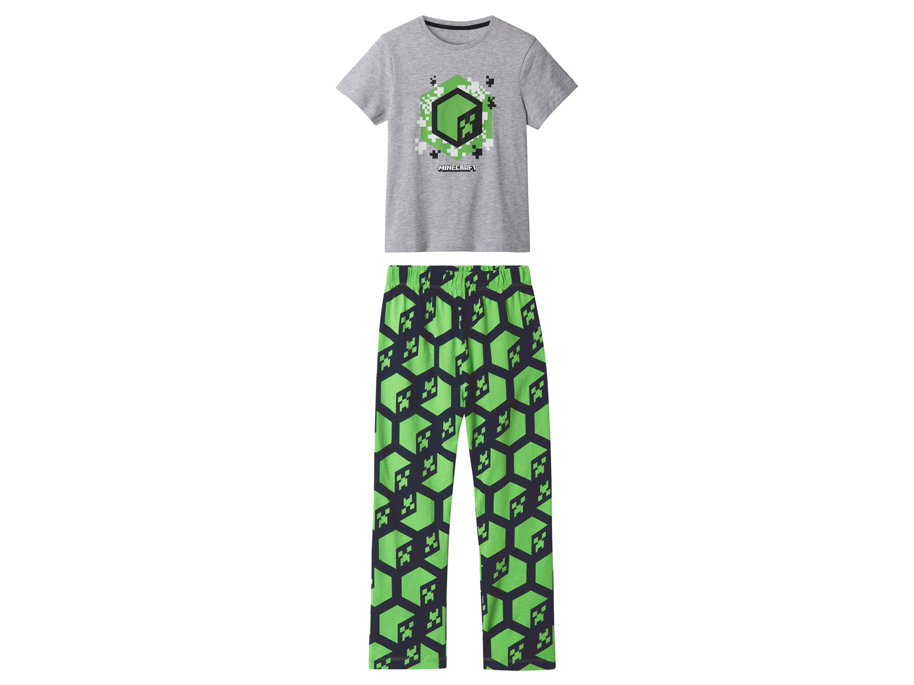Piżama dziecięca Minecraft z bawełną szary melanż/aop, 110/116