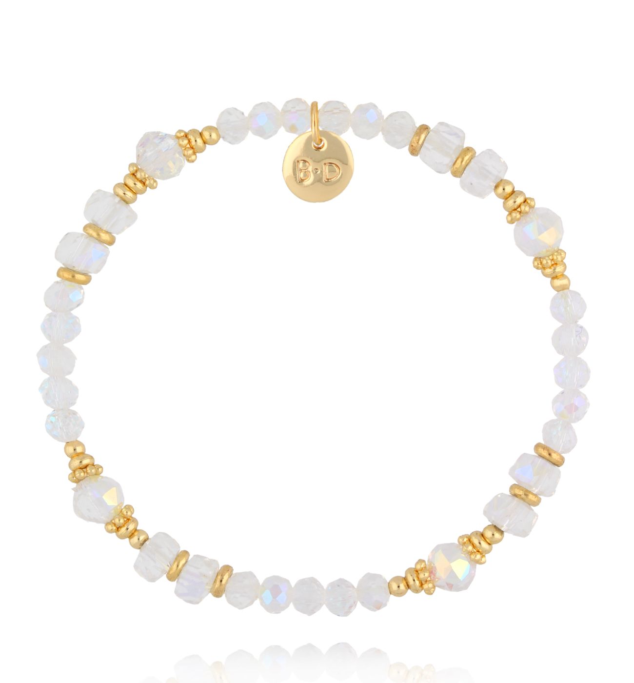 Bransoletka z białych kryształków i złotych akcentów BCY0434 - By Dziubeka