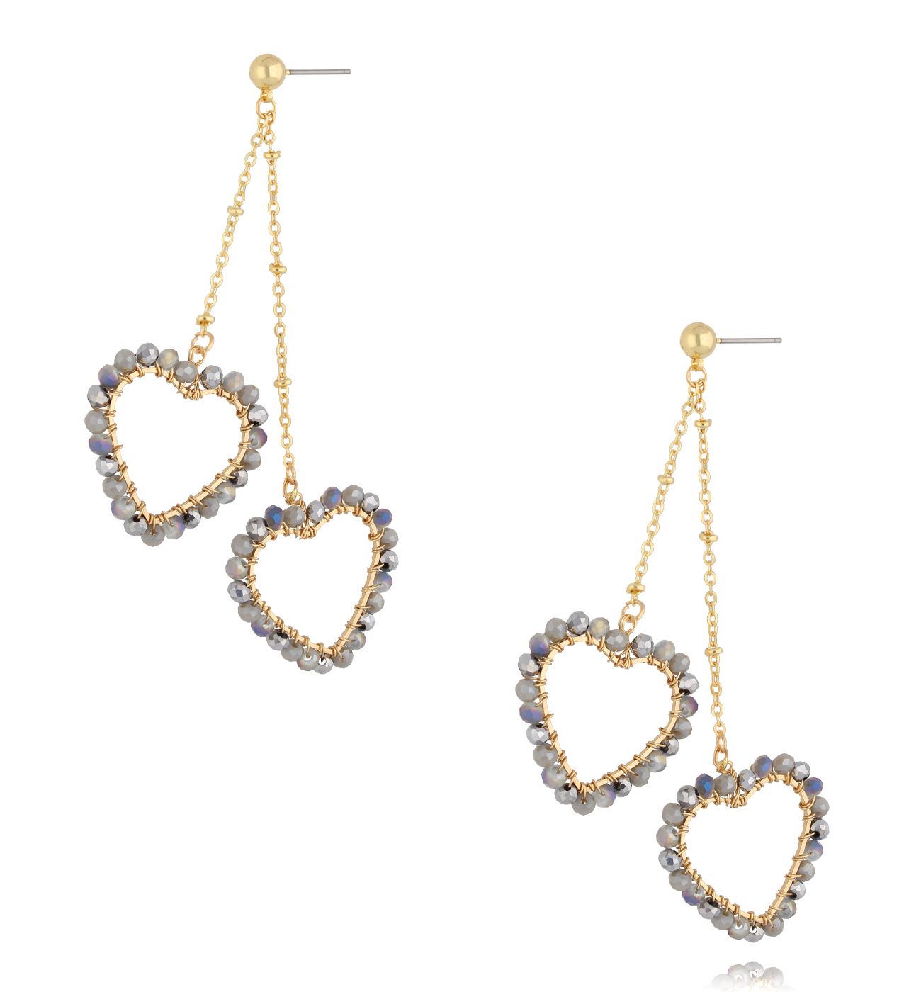 Kolczyki serca z szarymi kryształkami KWE0241 - By Dziubeka