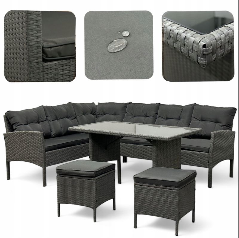 Zestaw ogrodowy MTG Kordoba narożnik + stół + 2x pufy różne kolory 9 osobowy 1 kpl