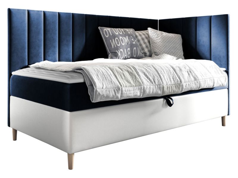 Łóżko kontynentalne MIRJAN 24 Maja Junior 3 90x200, Strona: Prawa biała ekoskóra/granatowy 1 szt.