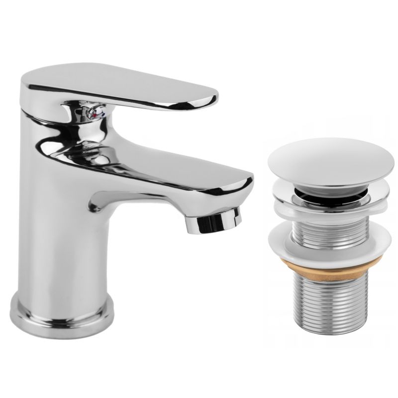 Bateria umywalkowa SONIA24 - YOKA HOME w komplecie z automatycznym korkiem klik klak bez przelewu srebrny - 2 szt.