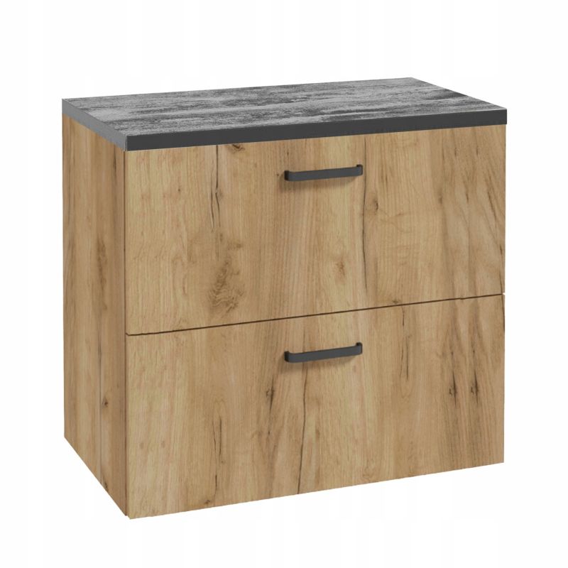 Szafka do Łazienki Stamar 800 x400 mm Dąb Craft Złoty Wisząca 2 Szuflady + Blat Beton 1 szt