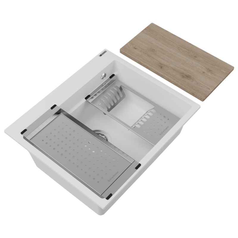 Zestaw zlewozmywak kuchenny GranMaster Massimo 1-komorowy bez ociekacza, z zestawem tacek, deska drewniana, biały 1szt.