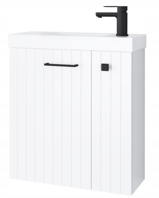 Szafka łazienkowa Furnidea 55 cm z umywalką biały czarny uchwyt Nook 1 szt.