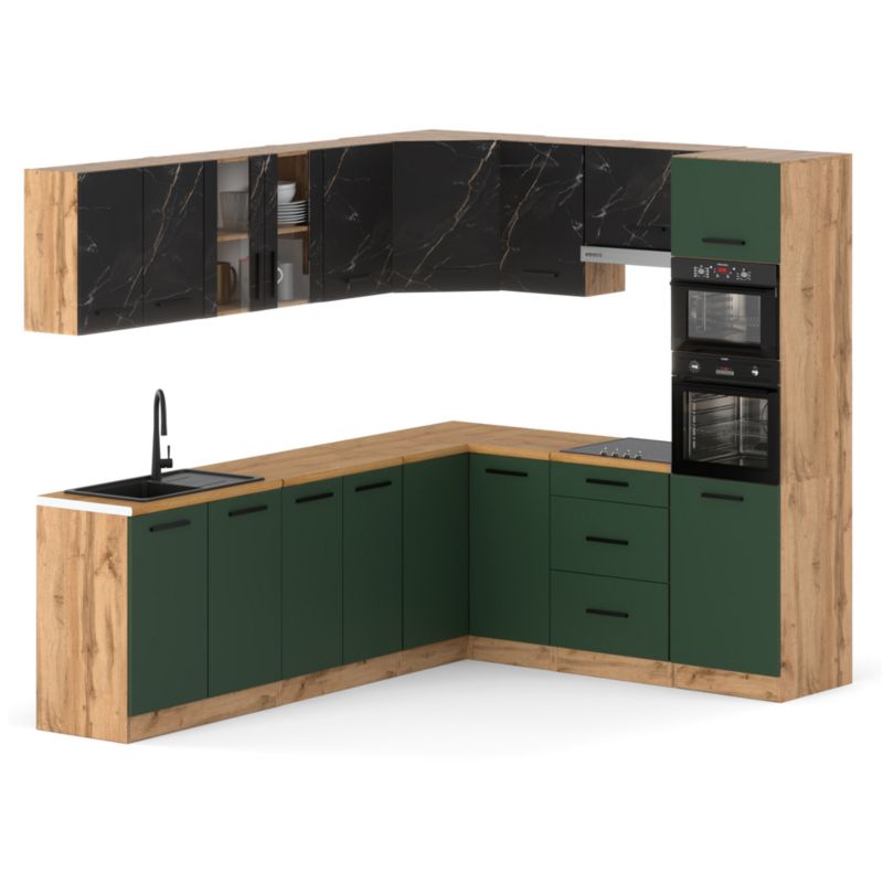 Zestaw Kuchenny Hurtownia-Mebli Z Blatem Kuchnia Marra Narozna 460cm Dąb Wotan San Sebastian/Butelkowa Zieleń 460x47x145 cm 1szt